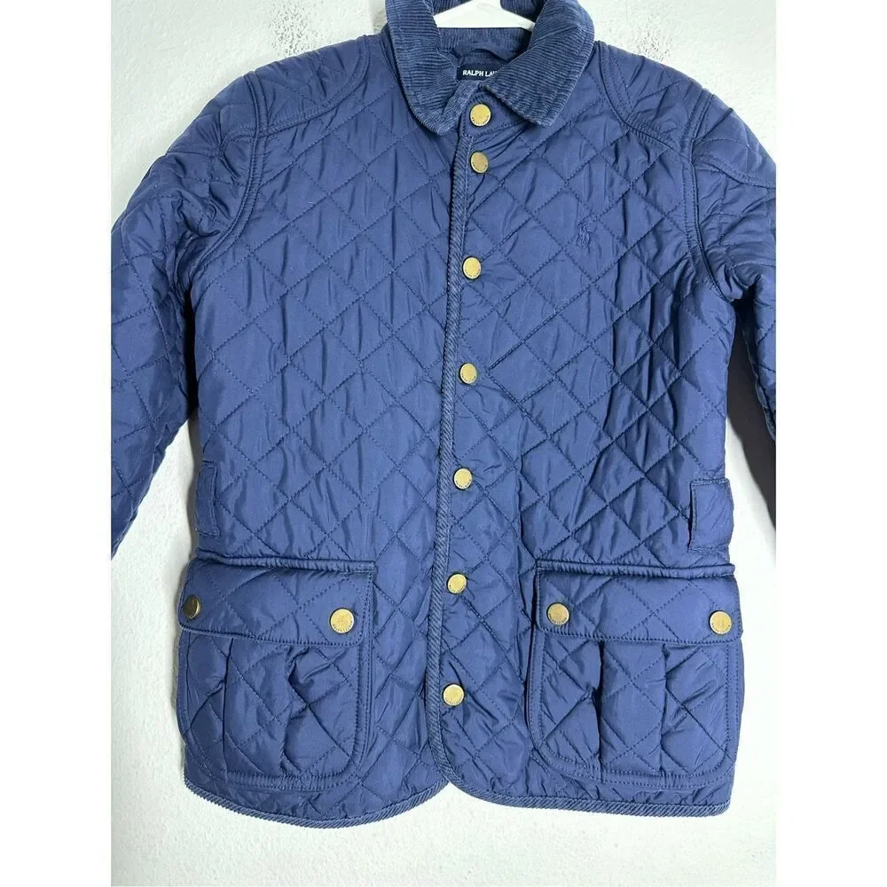 Ralph Lauren Quilted Corduroy Jacket Kids Size M 8/10 No Belt Snap Closure
